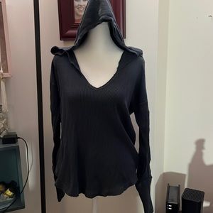 We The Free Free People Long Sleeve Hooded Waffle Tee NWT